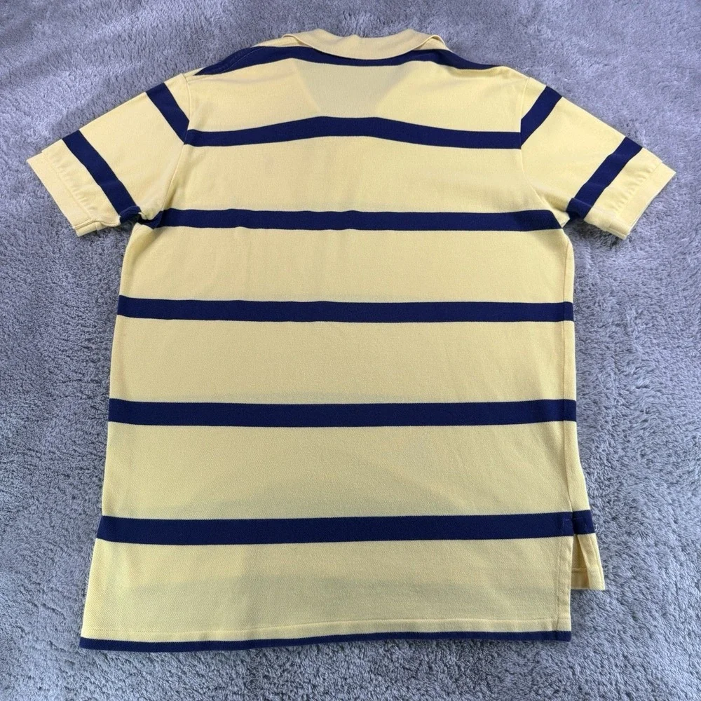 Polo Ralph Lauren Mens L Yellow Navy Stripe Pony 100% Cotton Rugby Polo Shirt